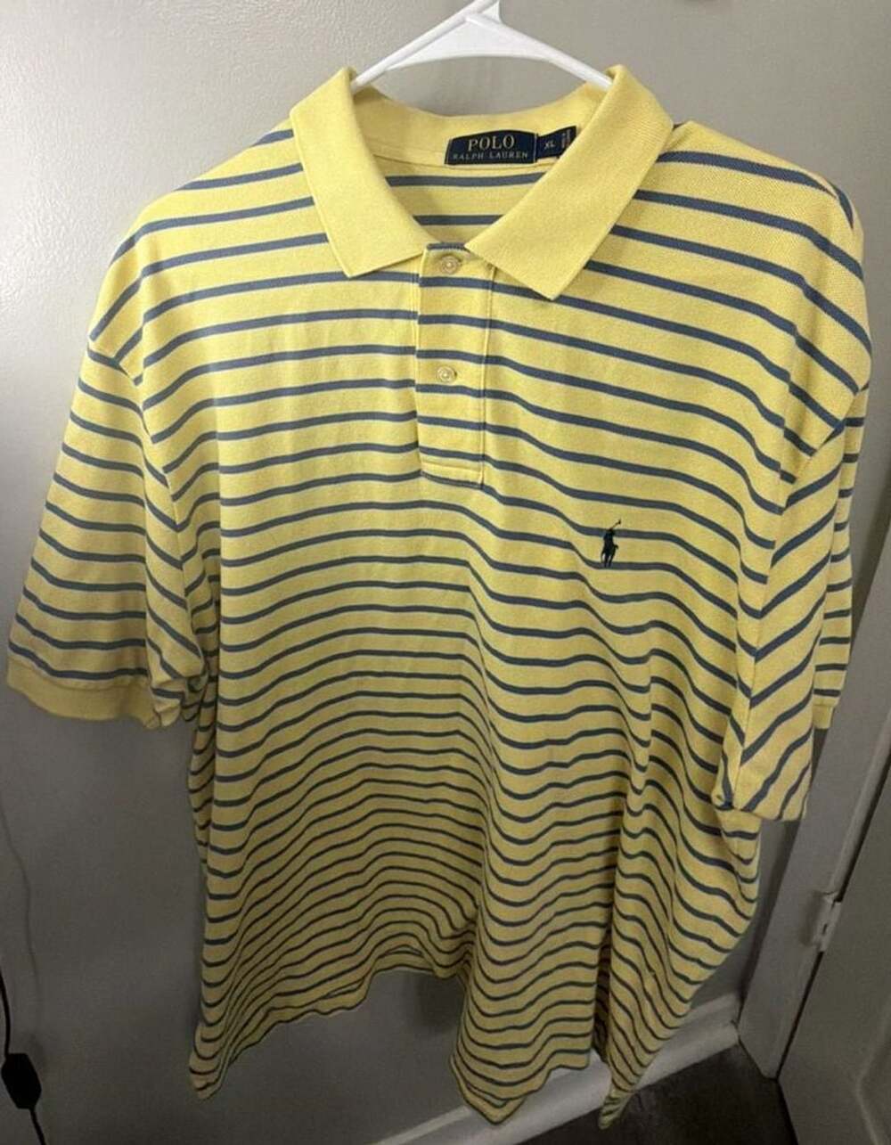 Polo Ralph Lauren Men's Yellow and Blue Striped Casual Polo Shirt Size XL